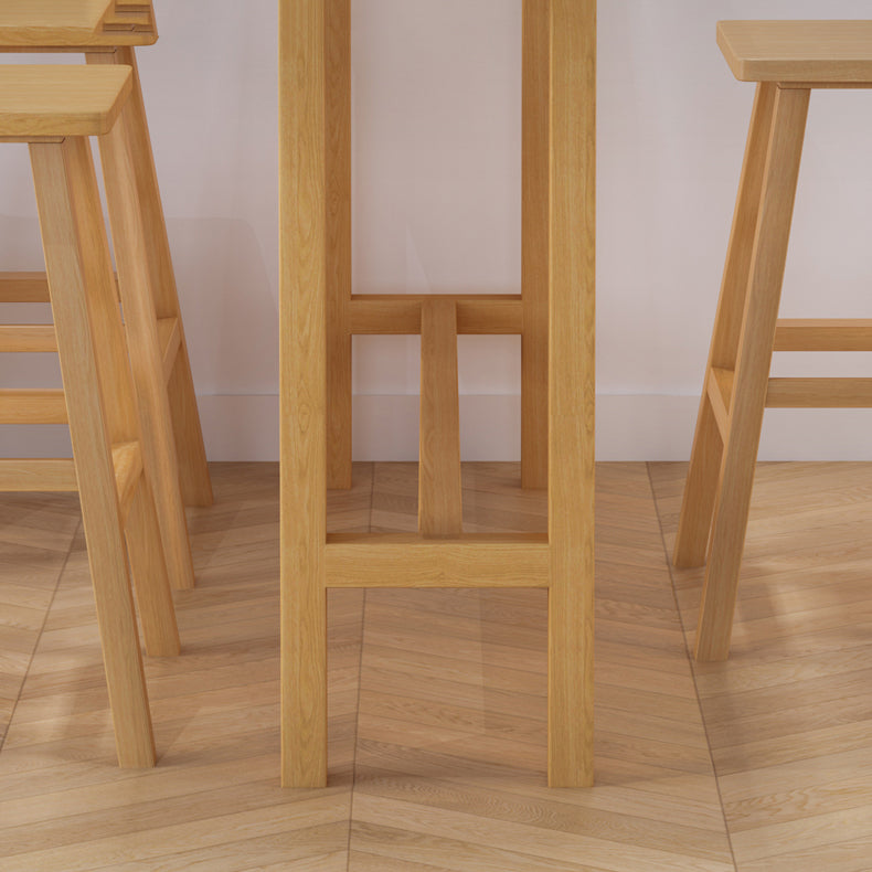 Natural Bar Table Set 1/4 Pieces Rectangle Solid Wood Counter Table Set