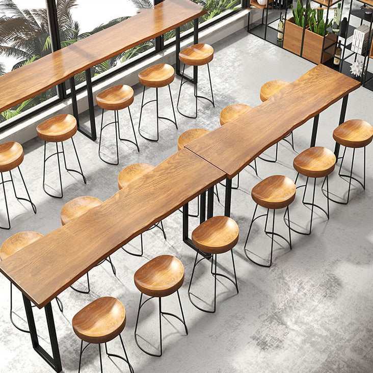 Industrial Rectangle Bar Table Set 1/6 Pieces Solid Wood Fixed Counter Table