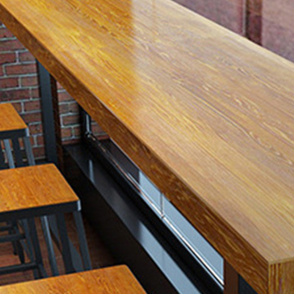 Industrial Rectangle Bar Table Set 1/6 Pieces Solid Wood Fixed Counter Table