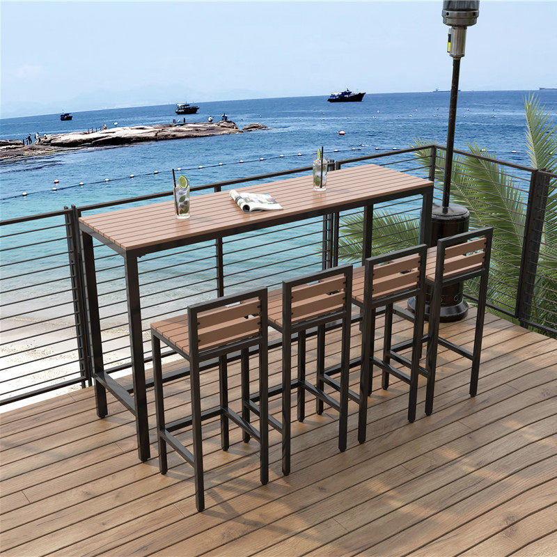 Industrial Faux Wood Pub Table Set 1/5 Pieces Bar Set with Metal Frame