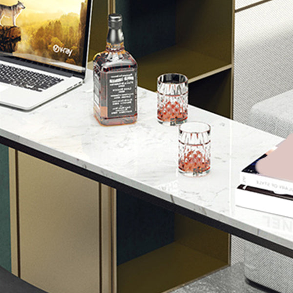 Modern Rectangle Pub Table Set 1/4 Pieces Marble Top Bar Table with Metal Stools