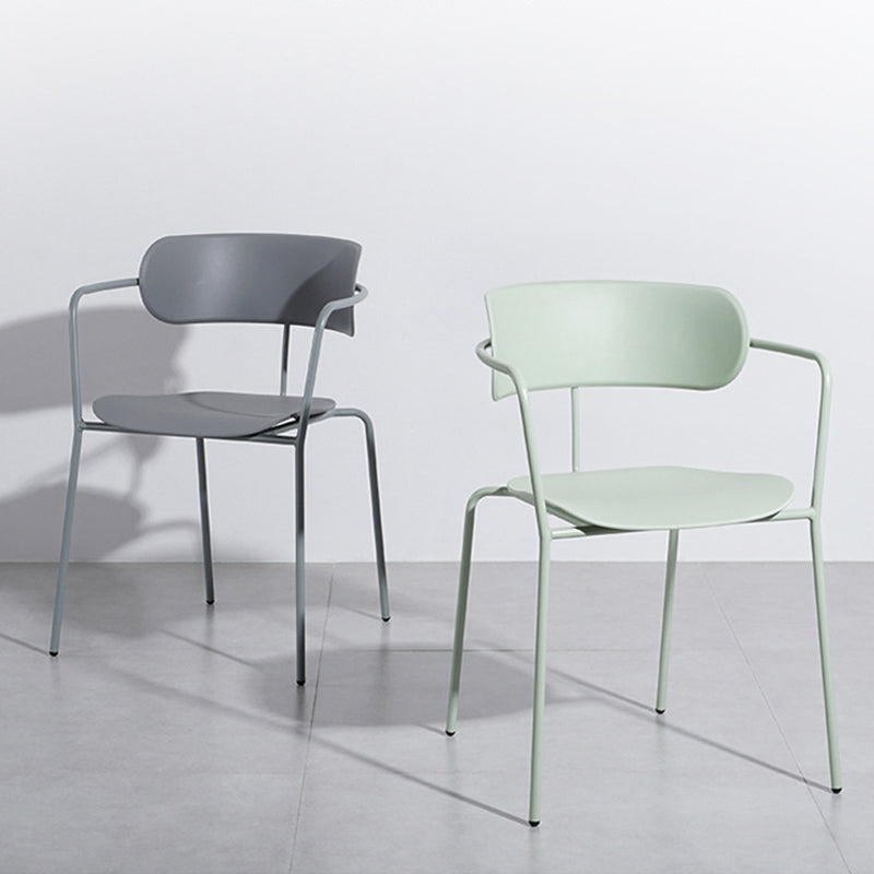 Contemporary Style Arm Chair Plastic Open Back Side Dining Chair with Metal Base