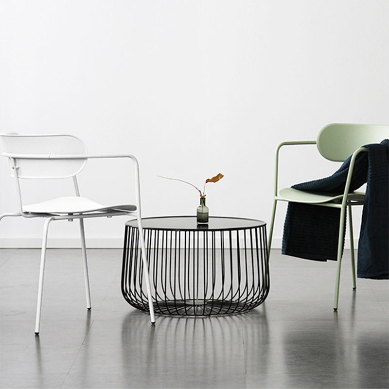 Contemporary Style Arm Chair Plastic Open Back Side Dining Chair with Metal Base