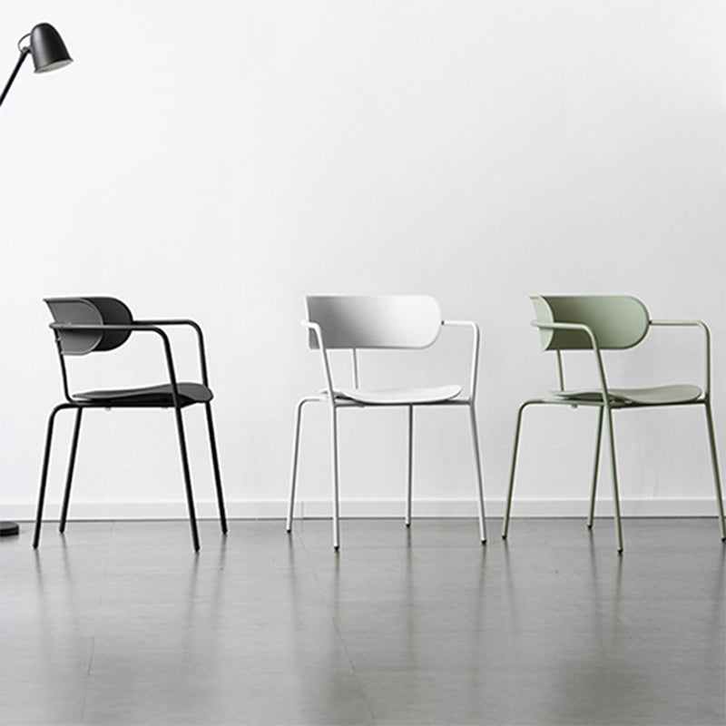 Contemporary Style Arm Chair Plastic Open Back Side Dining Chair with Metal Base