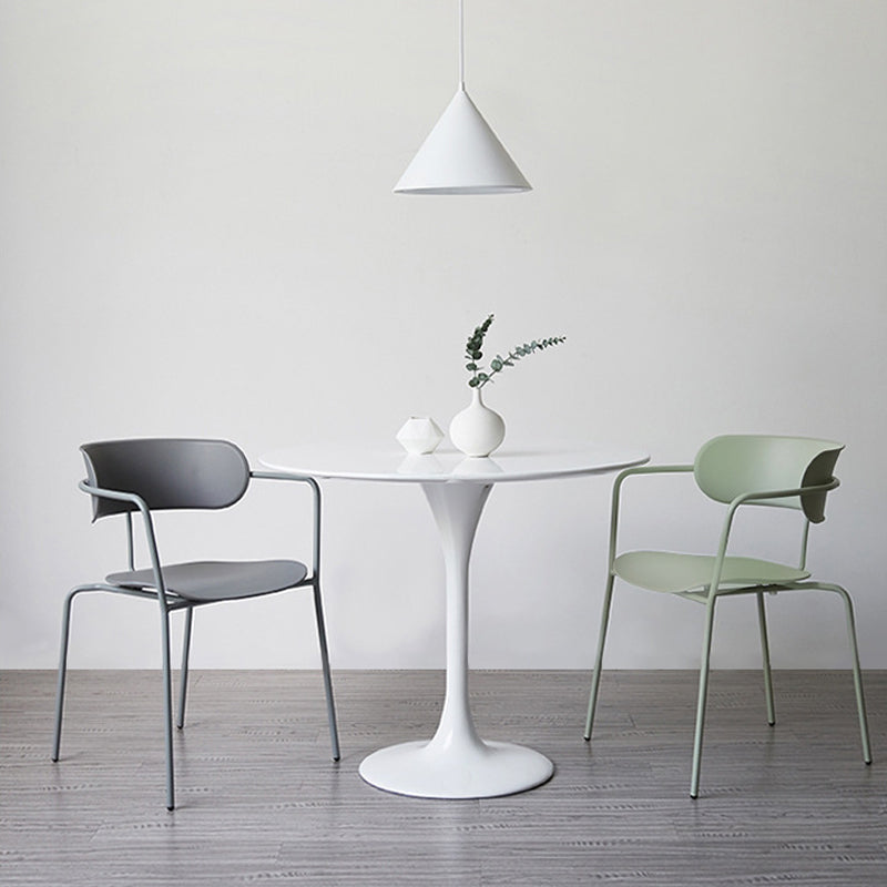 Contemporary Style Arm Chair Plastic Open Back Side Dining Chair with Metal Base