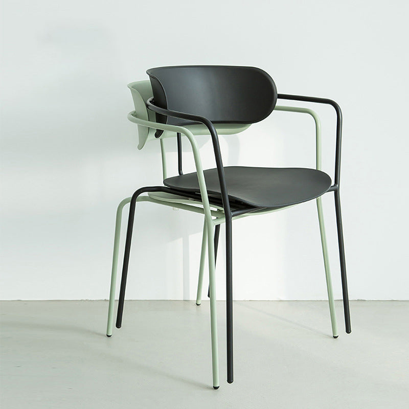 Contemporary Style Arm Chair Plastic Open Back Side Dining Chair with Metal Base