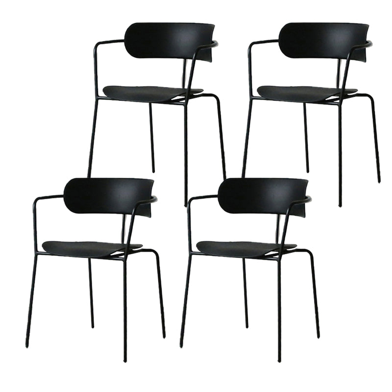 Contemporary Style Arm Chair Plastic Open Back Side Dining Chair with Metal Base