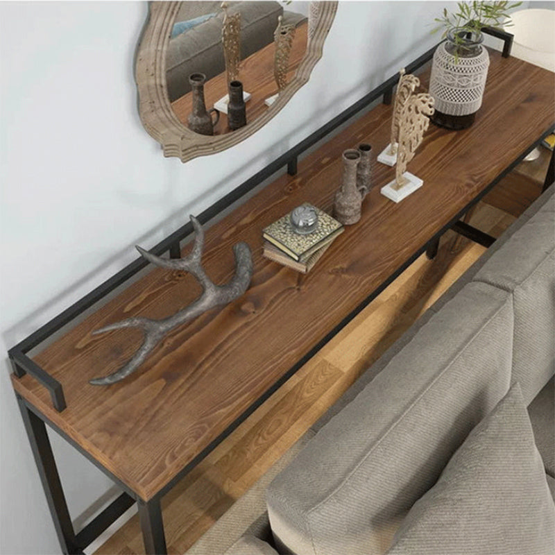 Modern 41.3"H Bar Table Black Iron Solid Wood Dining Table for Patio