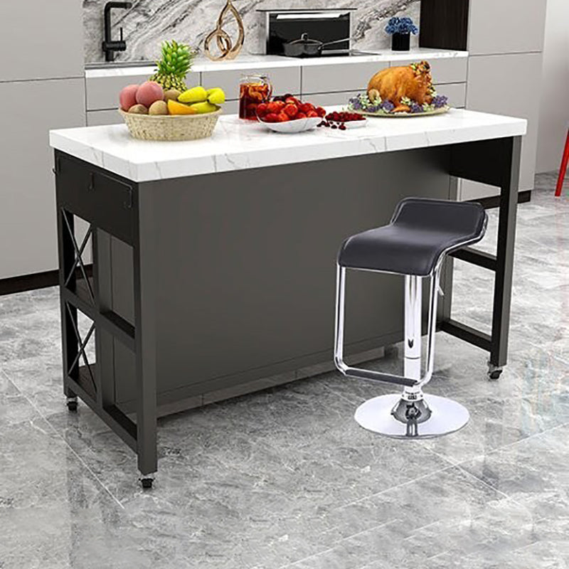 Modern Style Rolling Kitchen Cart Metal Rectangular Kitchen Island Cart with Drawer