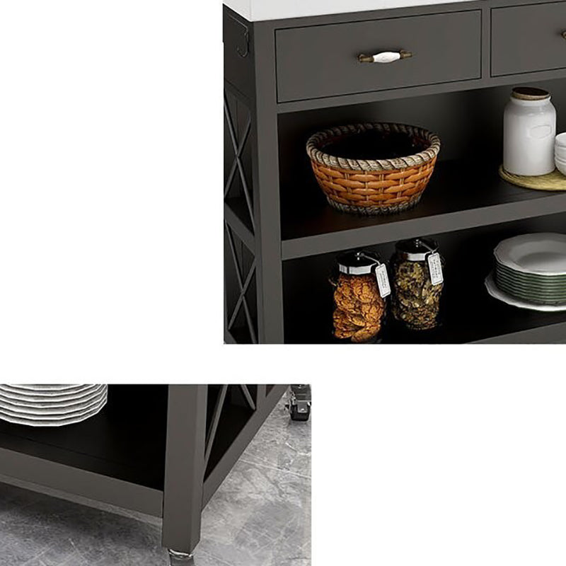 Modern Style Stationary Kitchen Trolley Marble Kitchen Trolley for Dining Room