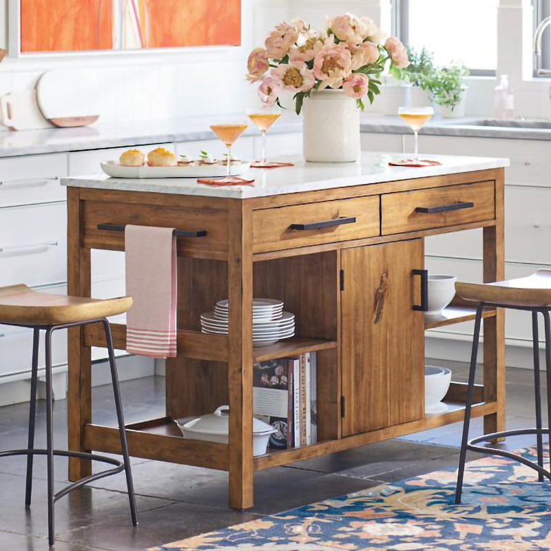 Contemporary Wood Kitchen Island Set Stationary Kitchen Island Table with Open Storage