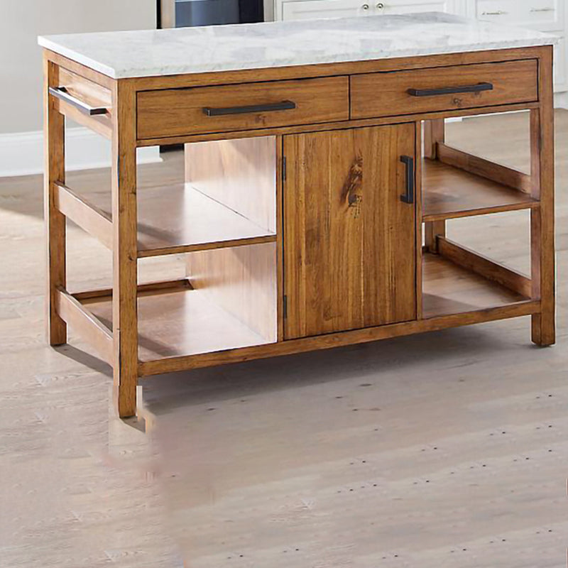 Contemporary Wood Kitchen Island Set Stationary Kitchen Island Table with Open Storage