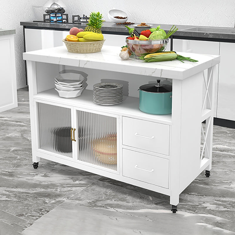 Modern Style Marble Kitchen Trolley Stationary Kitchen Trolley with Double Sided Cabinet