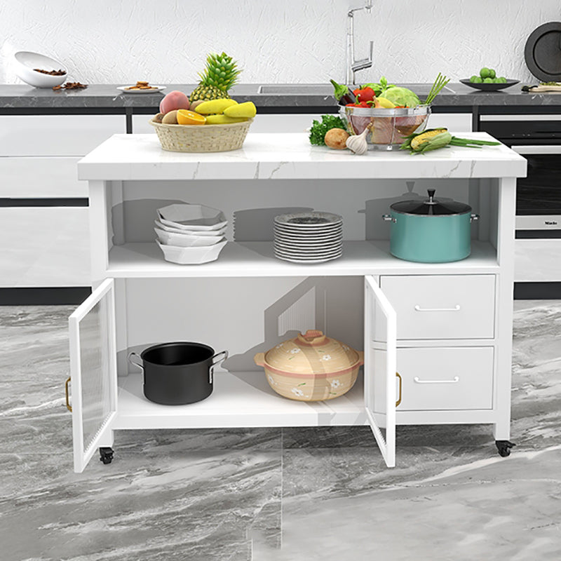 Modern Style Marble Kitchen Trolley Stationary Kitchen Trolley with Double Sided Cabinet