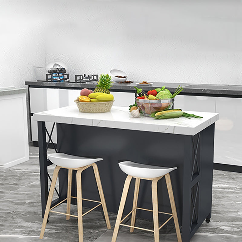 Modern Style Marble Kitchen Trolley Stationary Kitchen Trolley with Double Sided Cabinet