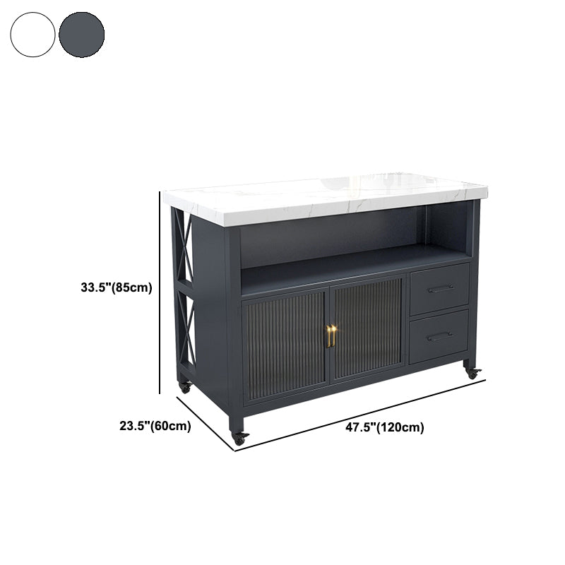 Modern Style Marble Kitchen Trolley Stationary Kitchen Trolley with Double Sided Cabinet