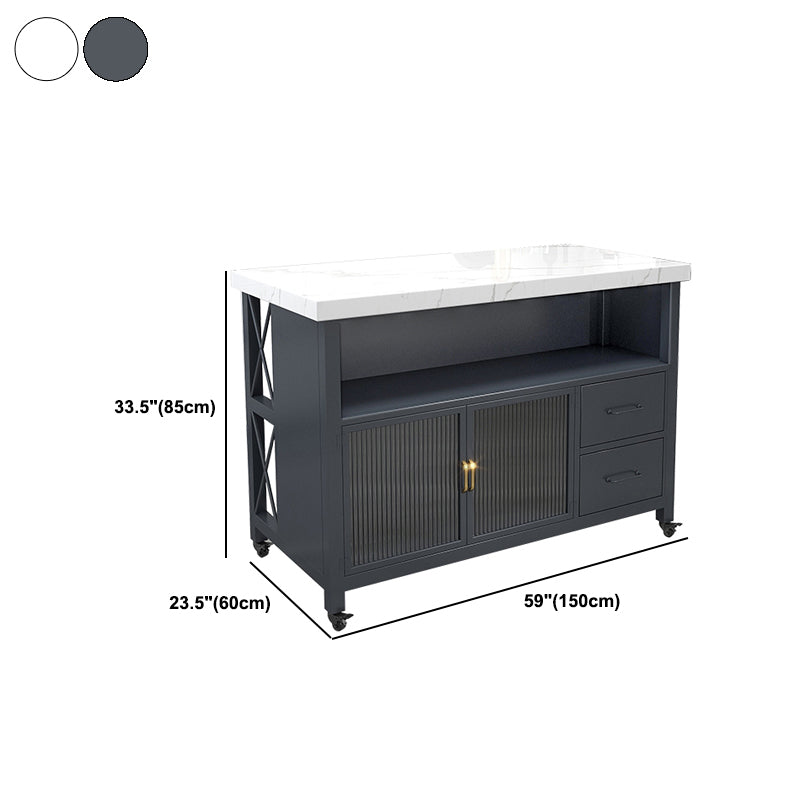 Modern Style Marble Kitchen Trolley Stationary Kitchen Trolley with Double Sided Cabinet
