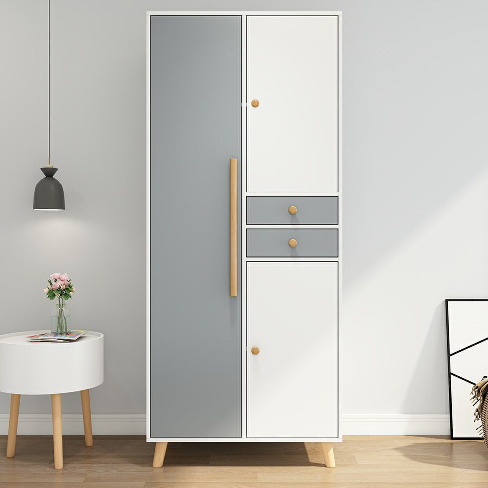 Modern White Wardrobe for Home Engineered Wood Cabinet with Hinged Doors