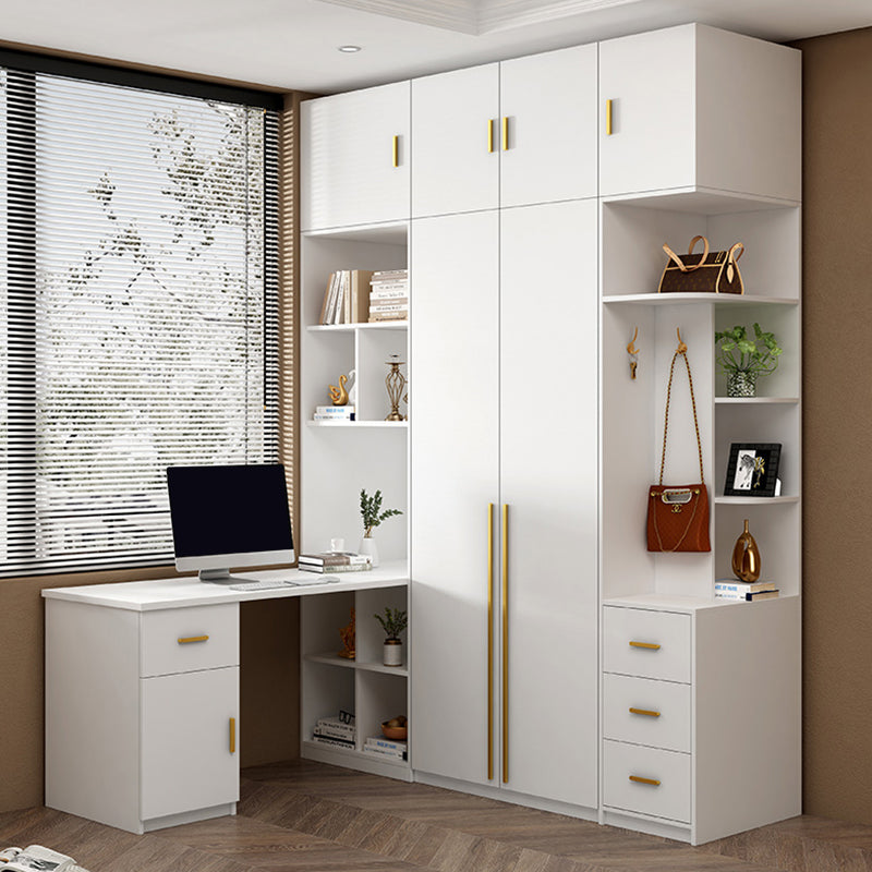 White Wooden Wardrobe Contemporary Style Wardrobe Closet with Drawer