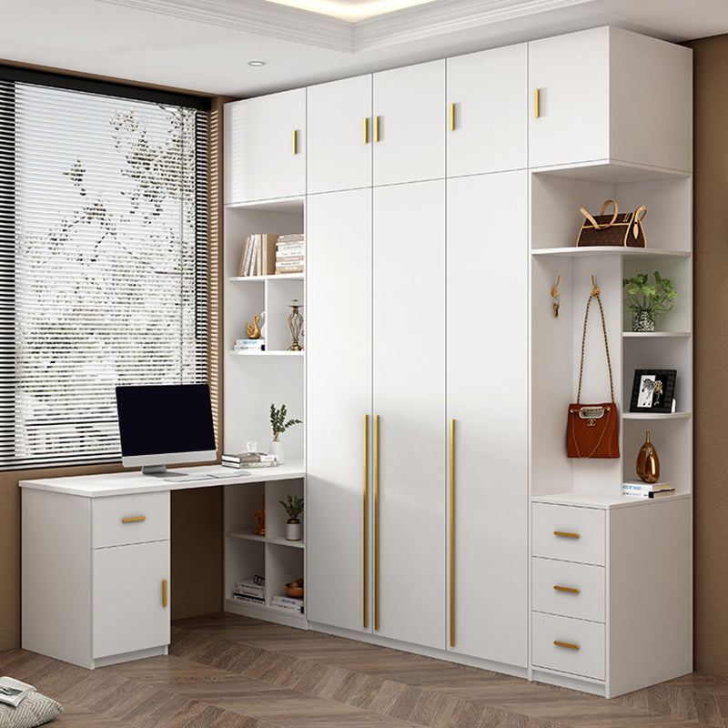 White Wooden Wardrobe Contemporary Style Wardrobe Closet with Drawer