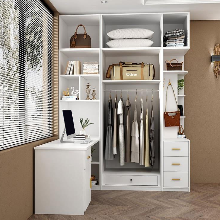 White Wooden Wardrobe Contemporary Style Wardrobe Closet with Drawer
