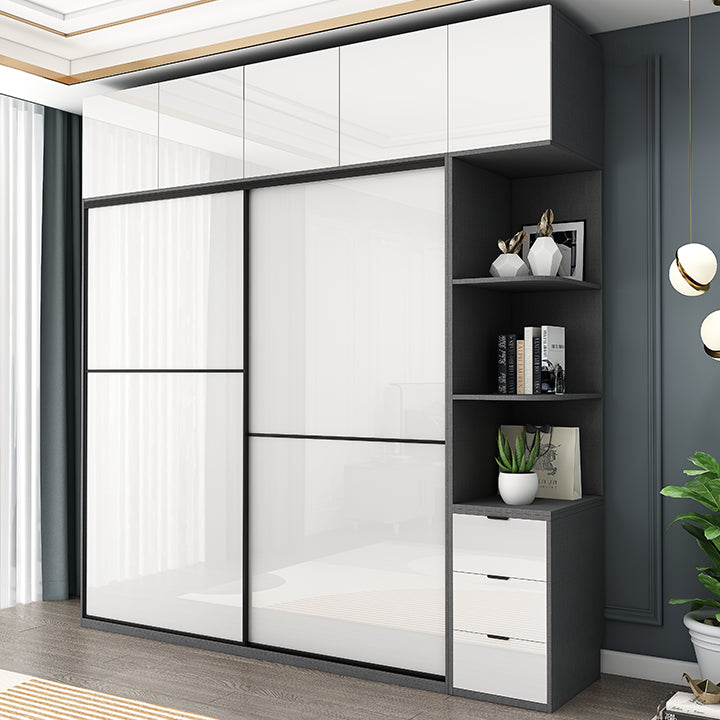 White Colour Wardrobe Contemporary Style Wooden Wardrobe Closet with Drawer