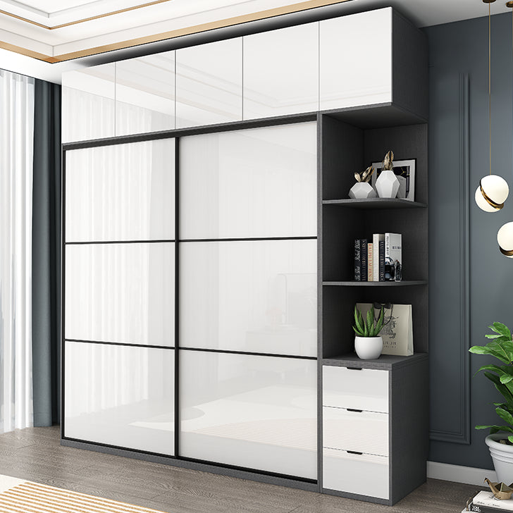 White Colour Wardrobe Contemporary Style Wooden Wardrobe Closet with Drawer