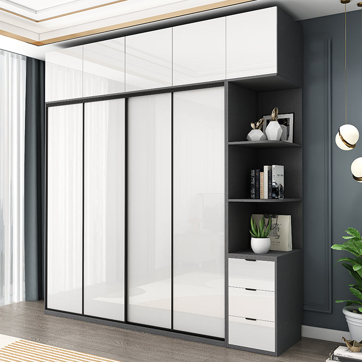 White Colour Wardrobe Contemporary Style Wooden Wardrobe Closet with Drawer