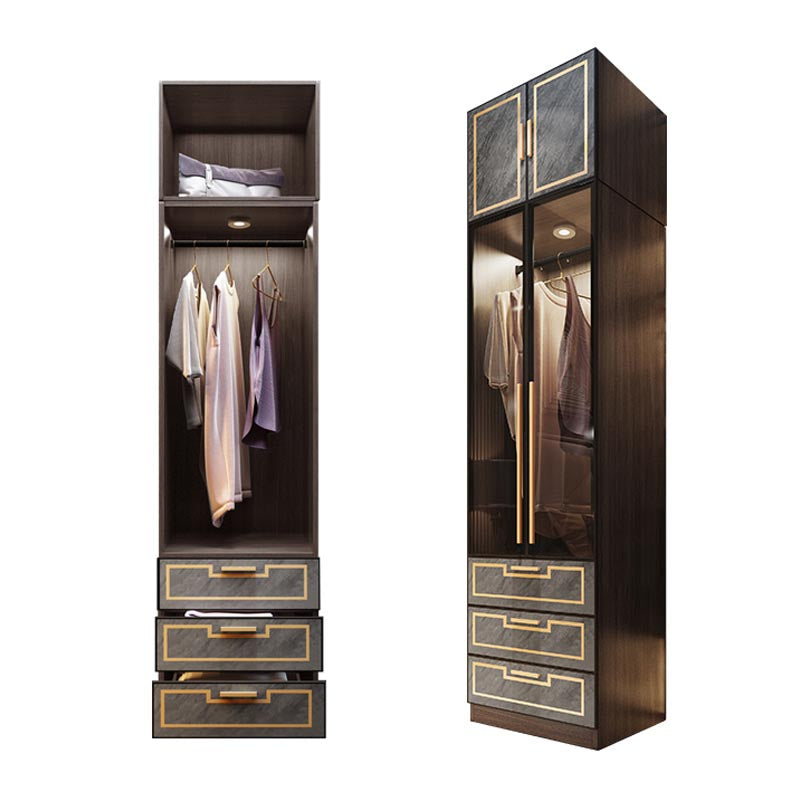 Mirrored Finish Cabinet with Grey Glass Doors Contemporary Interior Storage Cabinet