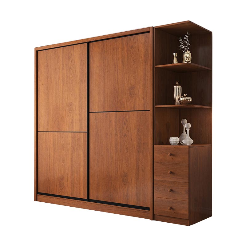 Brown Manufactured Wood Wardrobe Traditional Cabinet with Sliding Doors