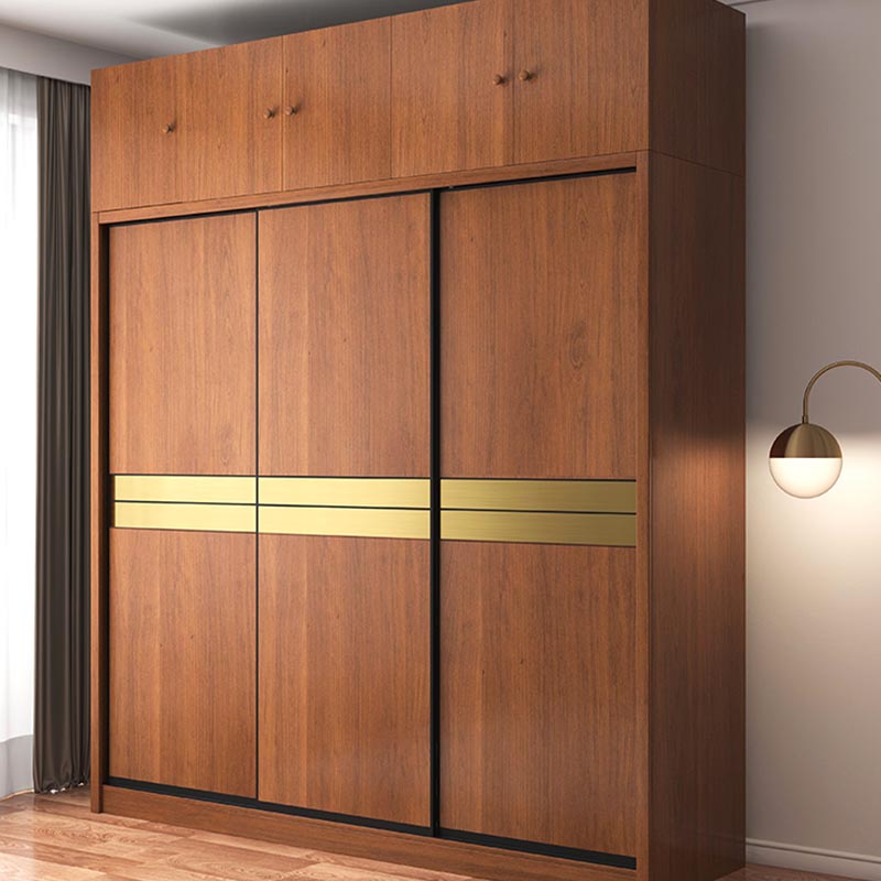 Brown Manufactured Wood Wardrobe Traditional Cabinet with Sliding Doors