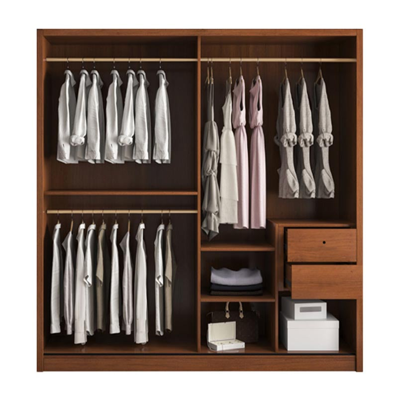Brown Manufactured Wood Wardrobe Traditional Cabinet with Sliding Doors