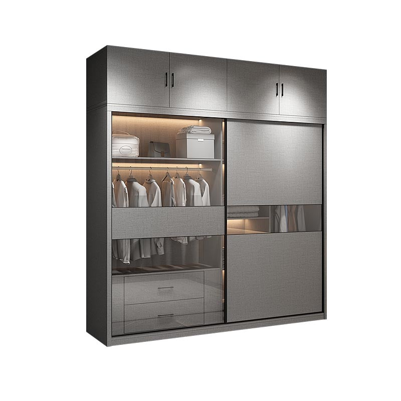 Modern Style Glass Wardrobe Gray Colour Soft Close Drawer Wardrobe Closet
