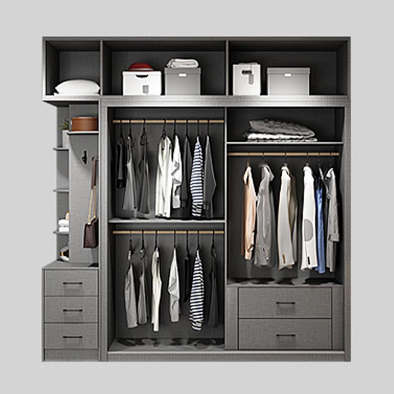Modern Style Glass Wardrobe Gray Colour Soft Close Drawer Wardrobe Closet