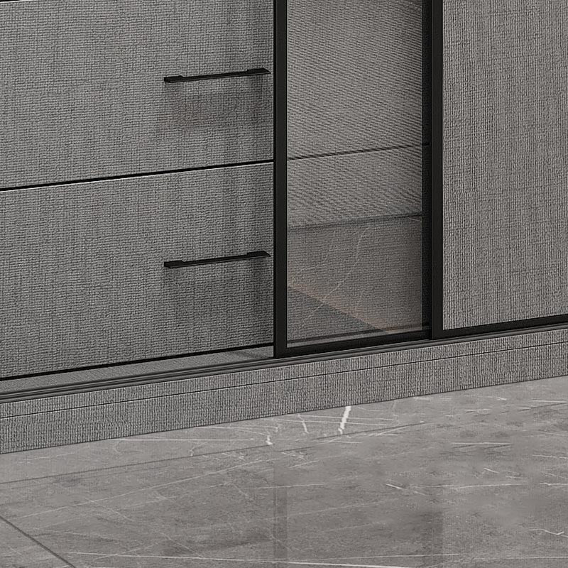 Modern Style Glass Wardrobe Gray Colour Soft Close Drawer Wardrobe Closet
