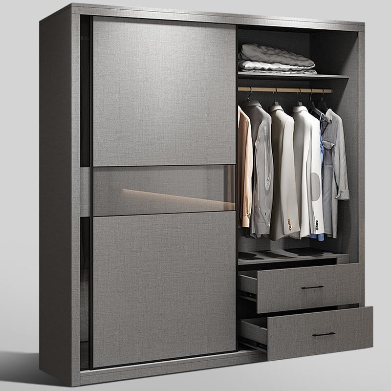 Modern Style Glass Wardrobe Gray Colour Soft Close Drawer Wardrobe Closet