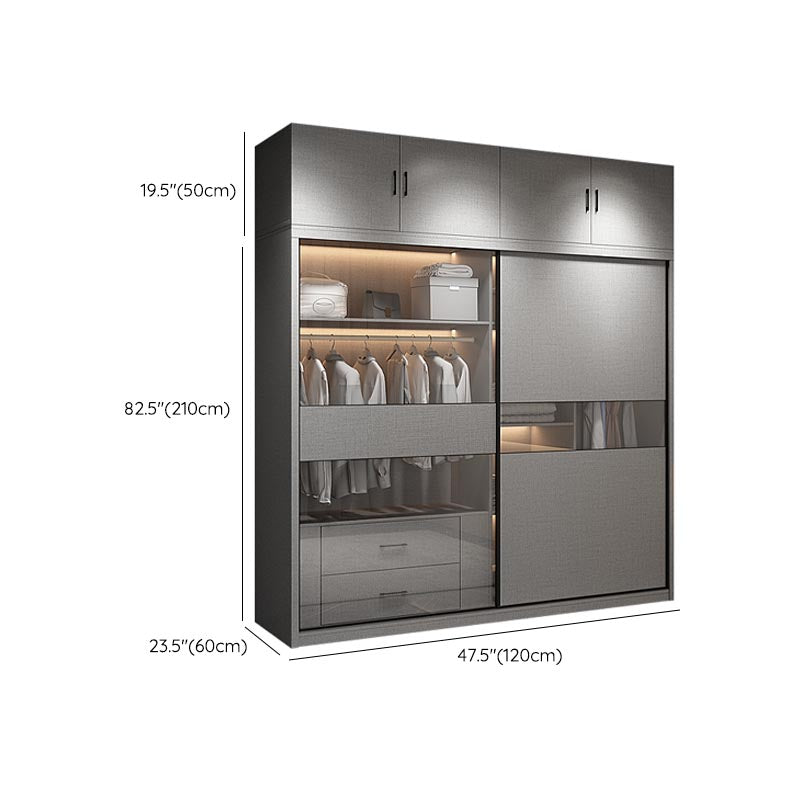 Modern Style Glass Wardrobe Gray Colour Soft Close Drawer Wardrobe Closet