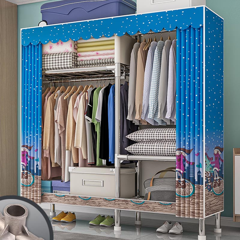 Contemporary Wardrobe Armoire with Shelves Steel Wardrobe Closet for Home