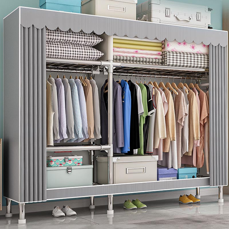 Contemporary Wardrobe Armoire with Shelves Steel Wardrobe Closet for Home