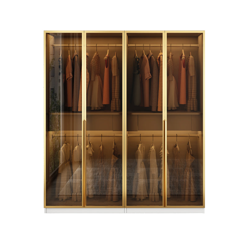 Modern Style Glass Wardrobe Bedroom Wardrobe Closet with Drawer