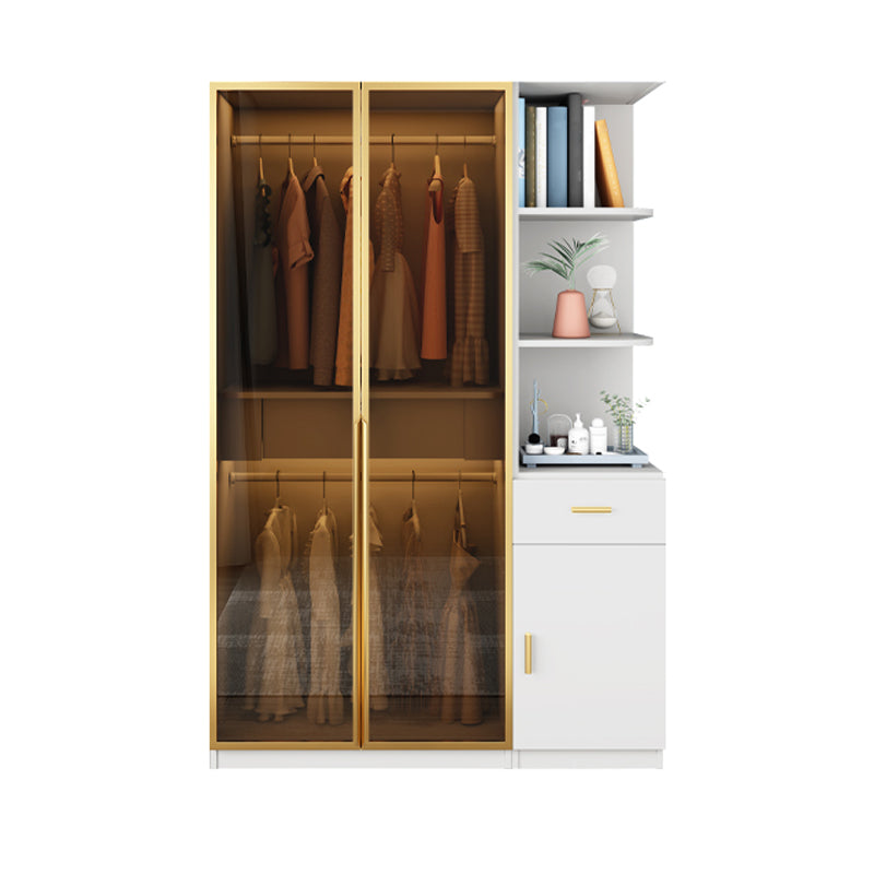 Modern Style Glass Wardrobe Bedroom Wardrobe Closet with Drawer
