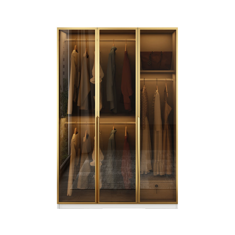 Modern Style Glass Wardrobe Bedroom Wardrobe Closet with Drawer