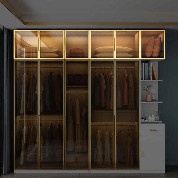 Modern Style Glass Wardrobe Bedroom Wardrobe Closet with Drawer