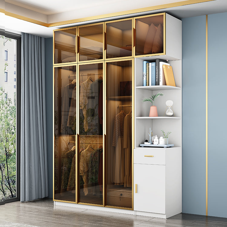 Modern Style Glass Wardrobe Bedroom Wardrobe Closet with Drawer