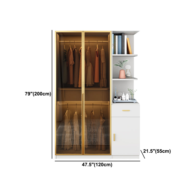 Modern Style Glass Wardrobe Bedroom Wardrobe Closet with Drawer