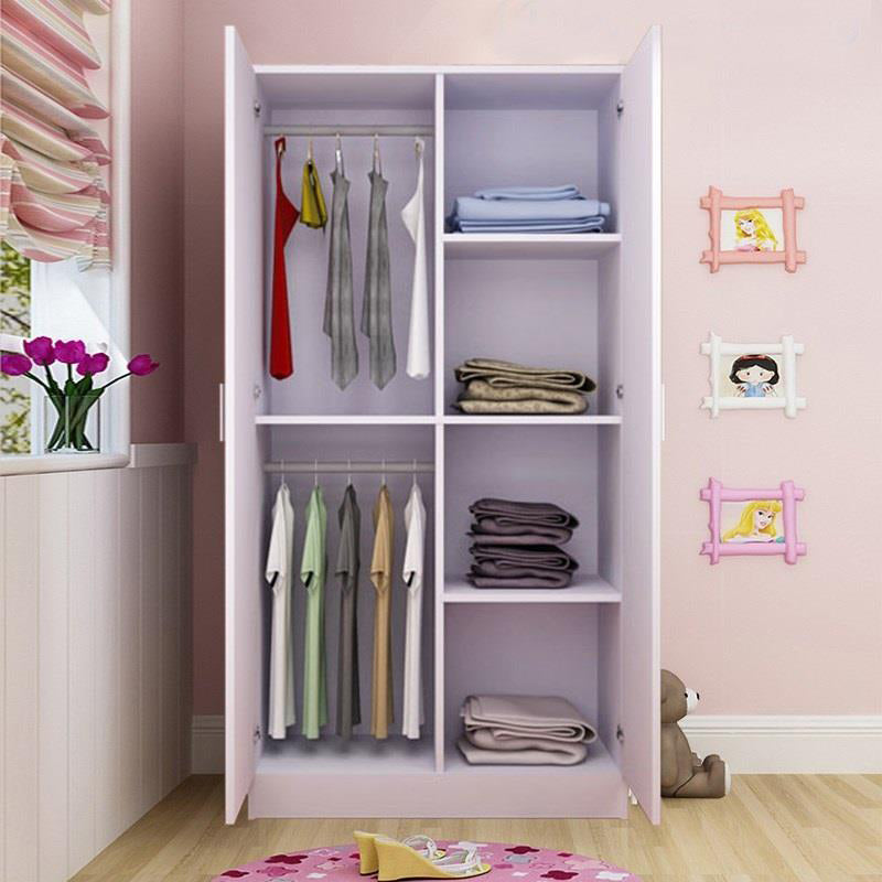 Bedroom Hinged Door Storage Cabinet Manufactured Wood Modern Cabinet with Garment Rod
