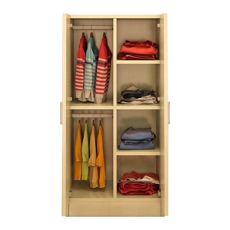 Bedroom Hinged Door Storage Cabinet Manufactured Wood Modern Cabinet with Garment Rod