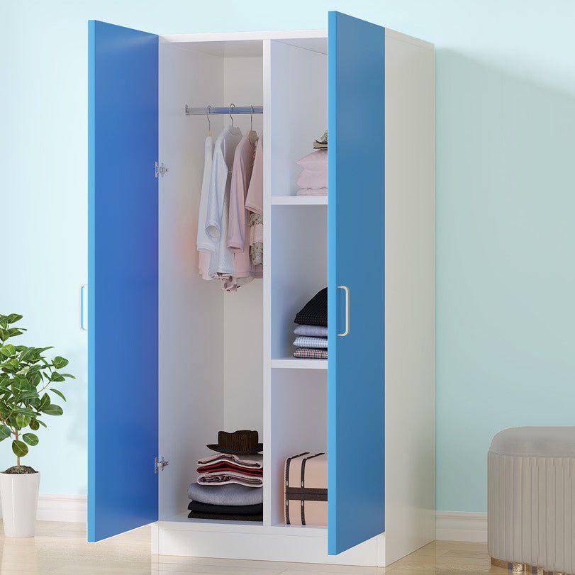 Bedroom Hinged Door Storage Cabinet Manufactured Wood Modern Cabinet with Garment Rod