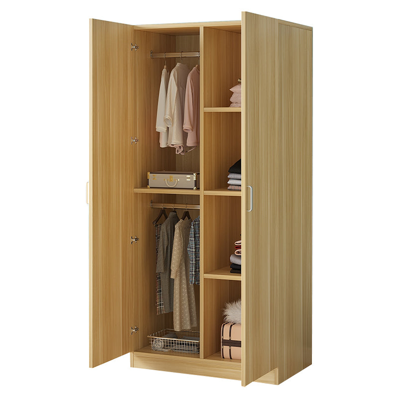 Bedroom Hinged Door Storage Cabinet Manufactured Wood Modern Cabinet with Garment Rod
