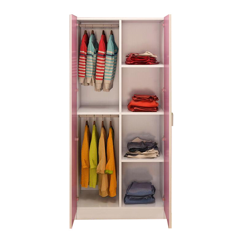 Bedroom Hinged Door Storage Cabinet Manufactured Wood Modern Cabinet with Garment Rod